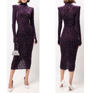 NWT Alex Perry Blueberry Purple Cullen Leopard Flocked Jersey Midi Dress Size 2